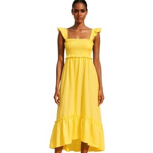 Sunny Yellow Midi Dress with Ruffle Details